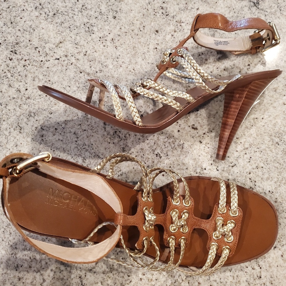 Michael by Michael Kors Gold Braided Heel Sandals